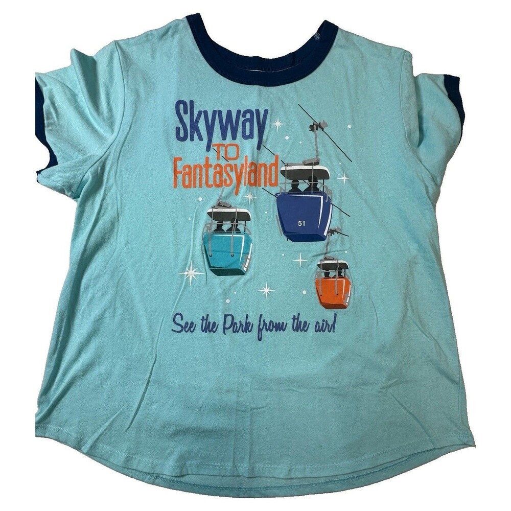Disneyland Skyway to Fantasyland Ringer Graphic T-Shirt XL Light Blue